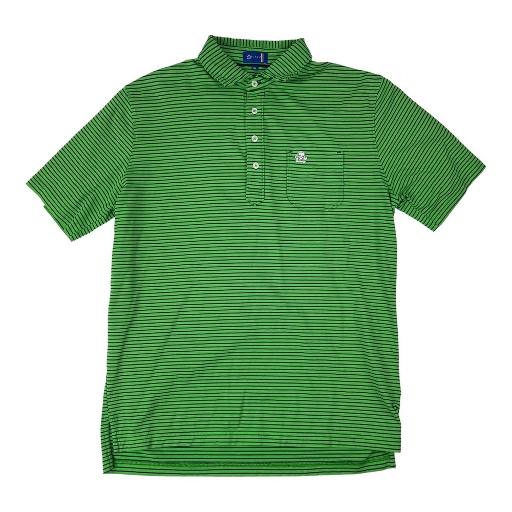 Stitch Green w/ Blue Stripe Skull Patch S/S Polo Shirt Mens Size Large
